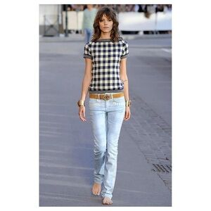 Chanel La Riviera Collection CC Logo Runway Embroidered Light Wash Cotton Jeans